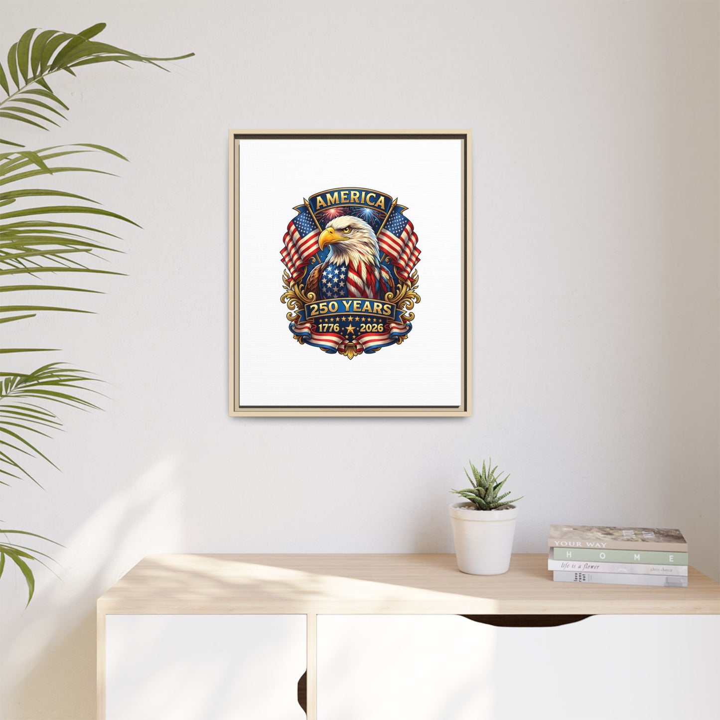 America 250th Anniversary Framed Canvas — Patriotic Bald Eagle Wall Art