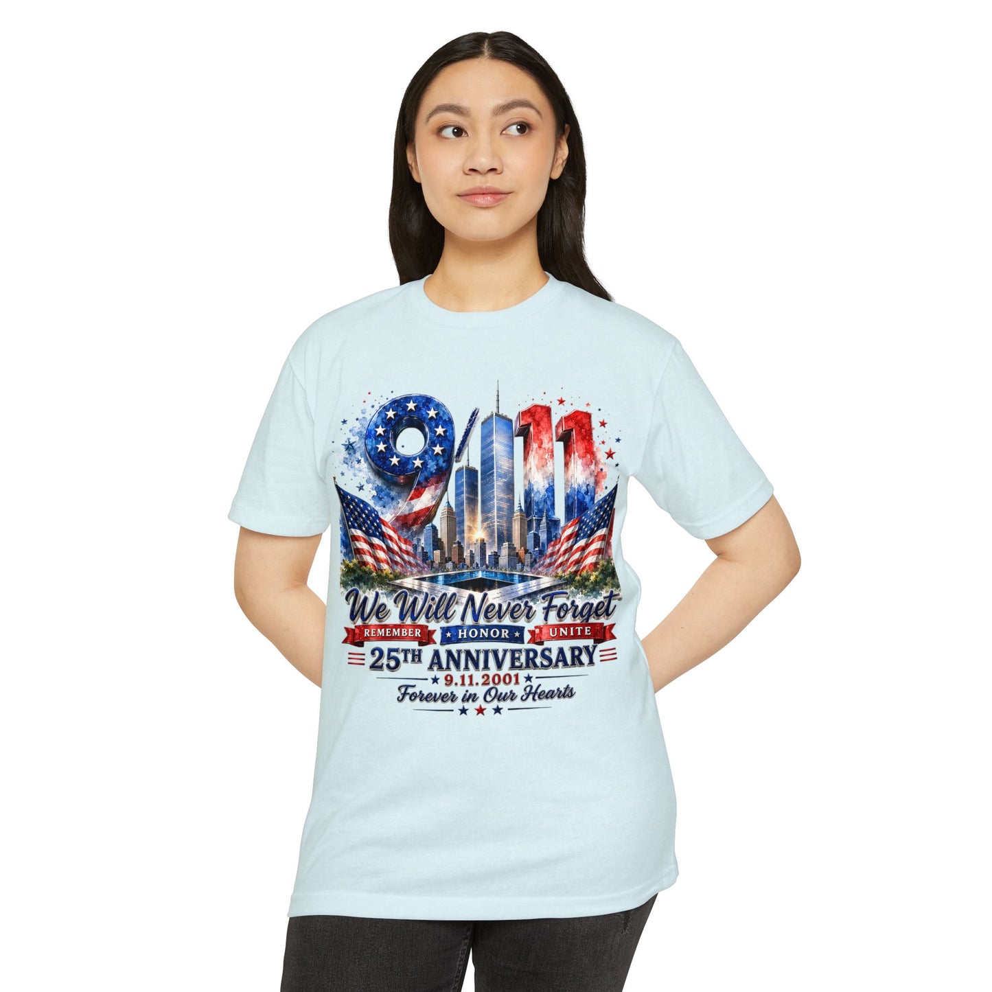 9/11 We Will Never Forget 25th Anniversary Memorial T-Shirt
