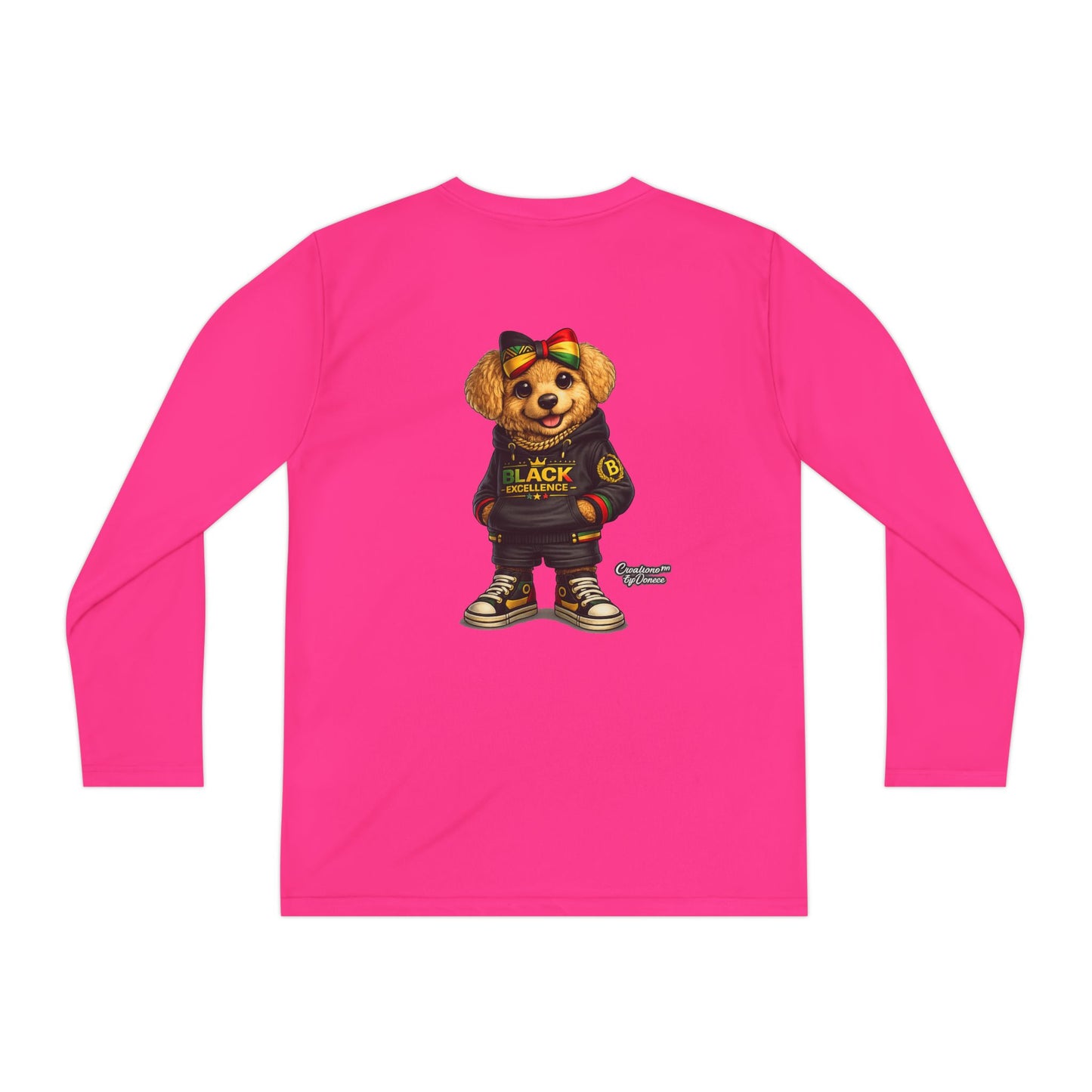 Youth Long Sleeve Tee — Trendy Bear Graphic "Black Excellence"