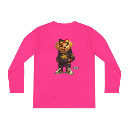 Youth Long Sleeve Tee — Trendy Bear Graphic "Black Excellence"
