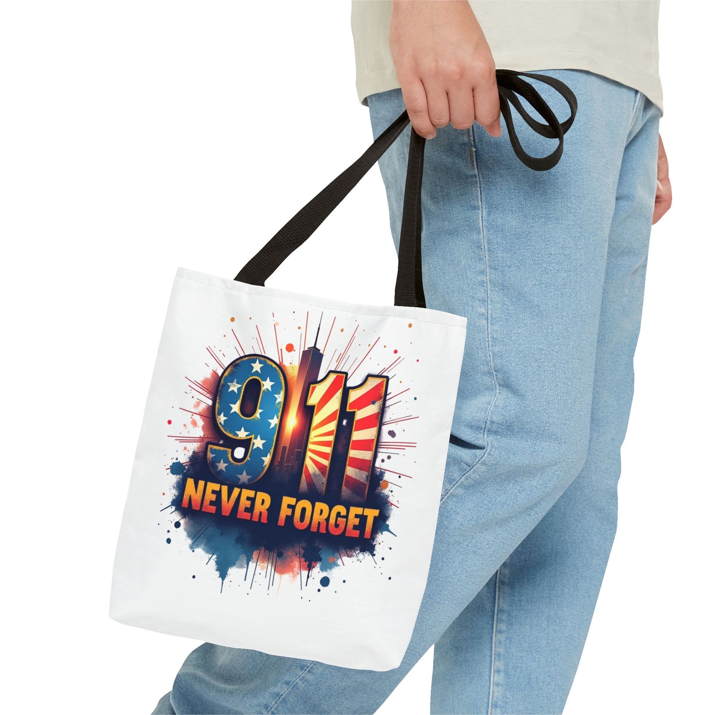 9/11 Never Forget Tote Bag — Patriotic Memorial Tribute Tote