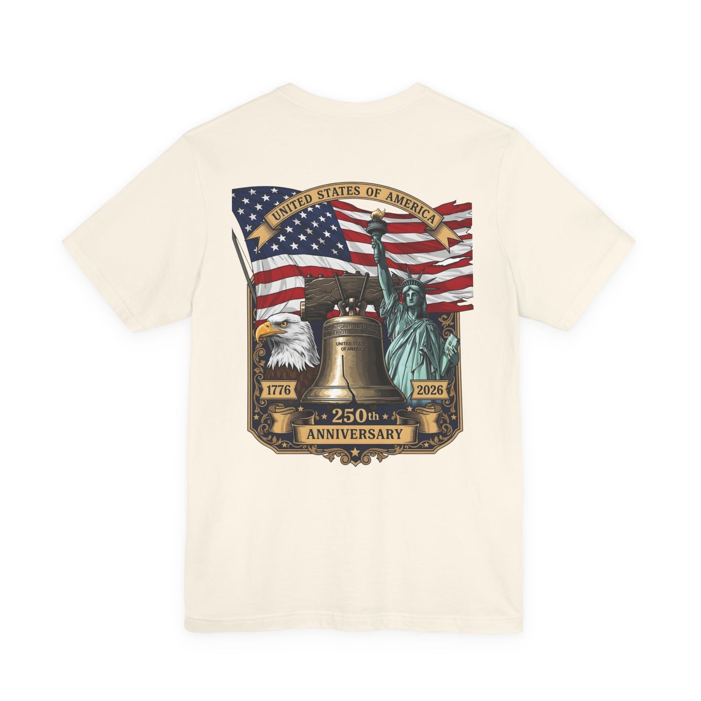Patriotic 250th Anniversary T-Shirt - Liberty Bell, Bald Eagle & Statue of Liberty
