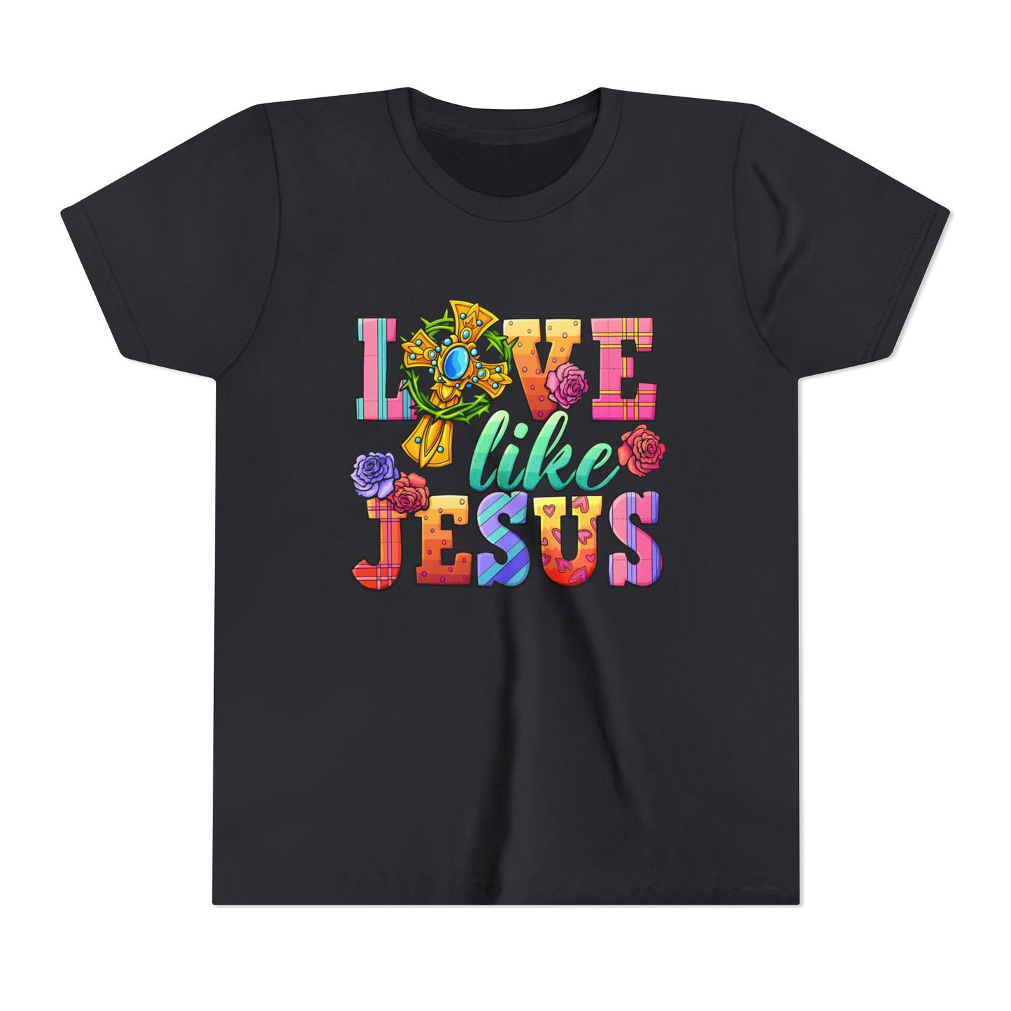Youth Tee — "Love Like Jesus" Colorful Faith Graphic