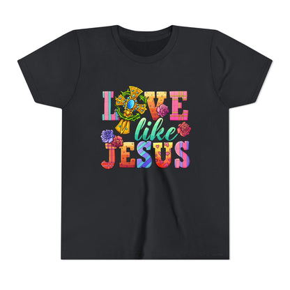 Youth Tee — "Love Like Jesus" Colorful Faith Graphic