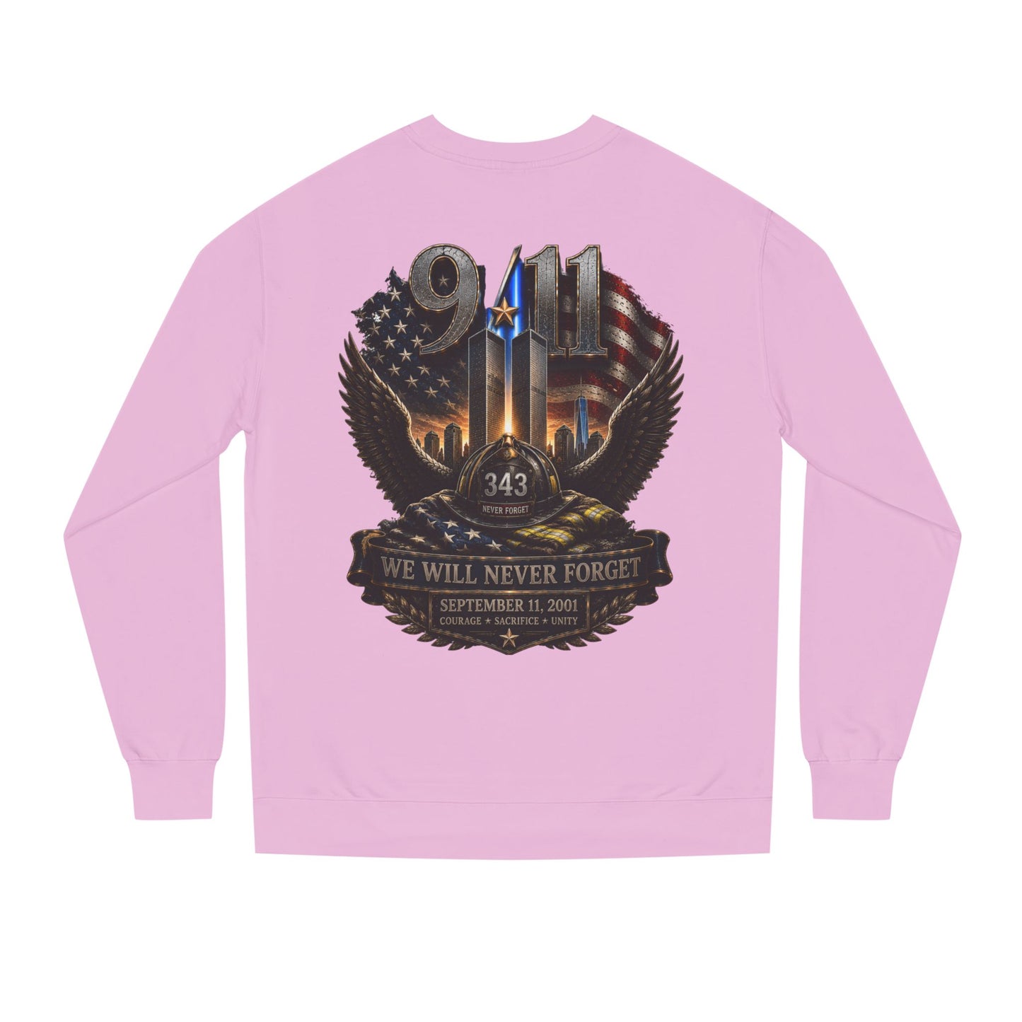 9/11 We Will Never Forget Crewneck Sweatshirt – Memorial Tribute
