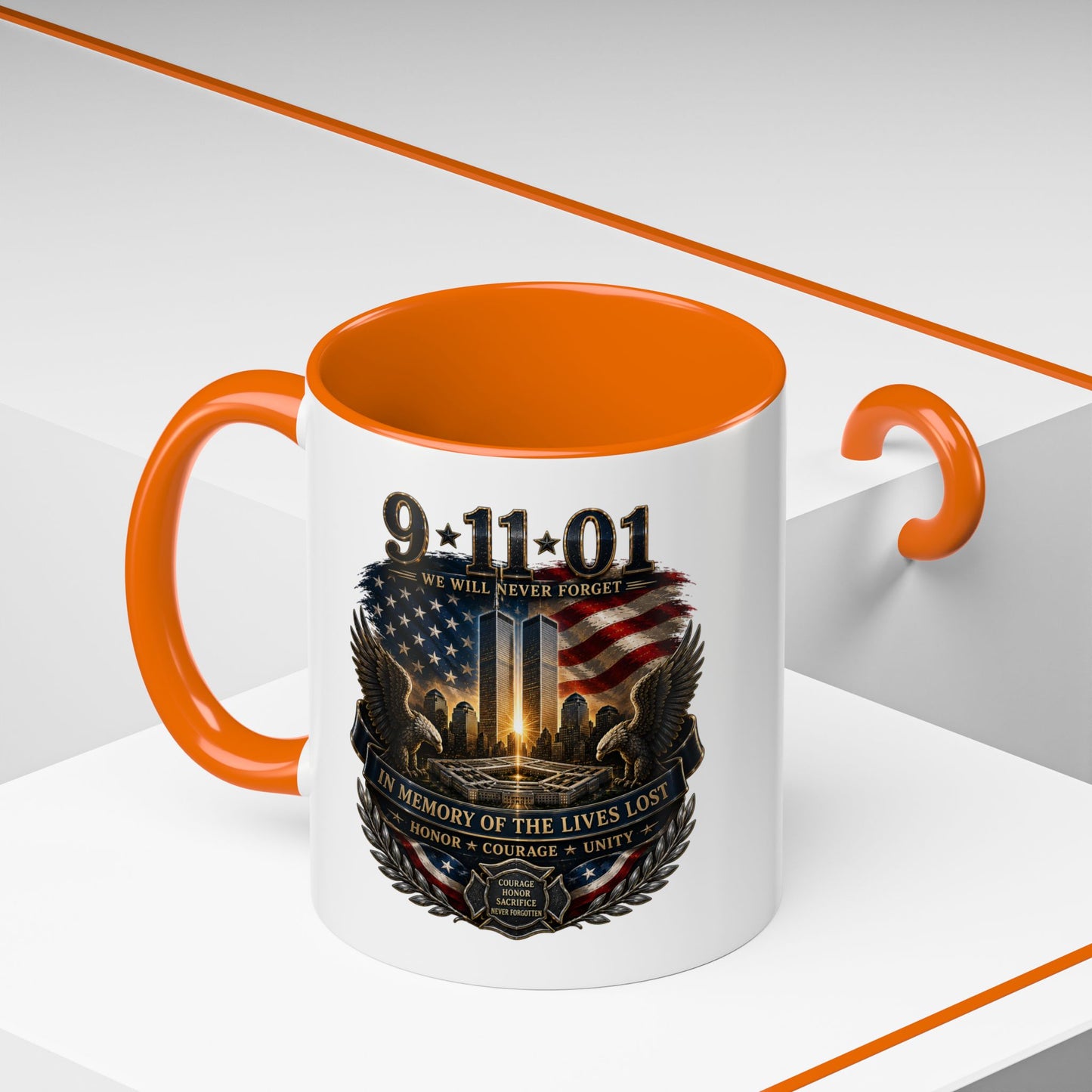 9·11 Memorial Coffee Mug — Never Forget Tribute Accent Mug (11/15oz)