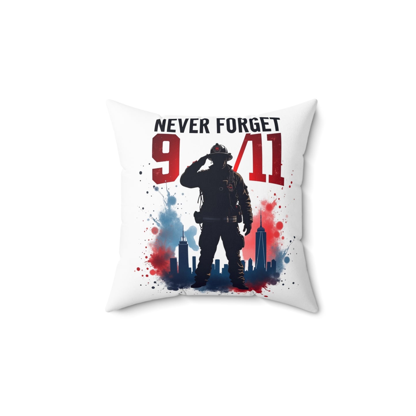 Never Forget 9/11 Memorial Pillow – Firefighter Silhouette Tribute