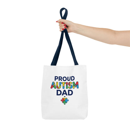 Proud Autism Dad Tote Bag — Colorful Puzzle-Heart Support Gift