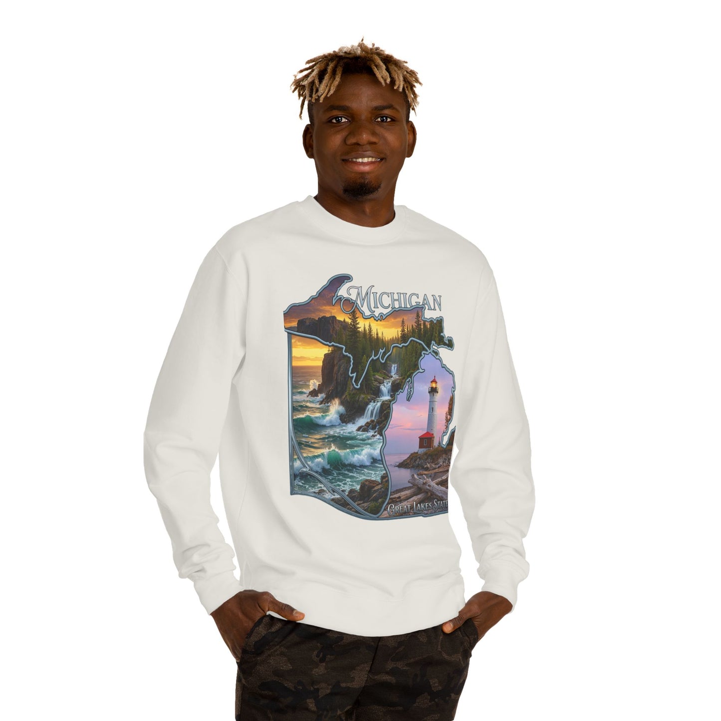 Michigan Lakes State Sweatshirt — Lighthouse & Great Lakes Scenic Pullover