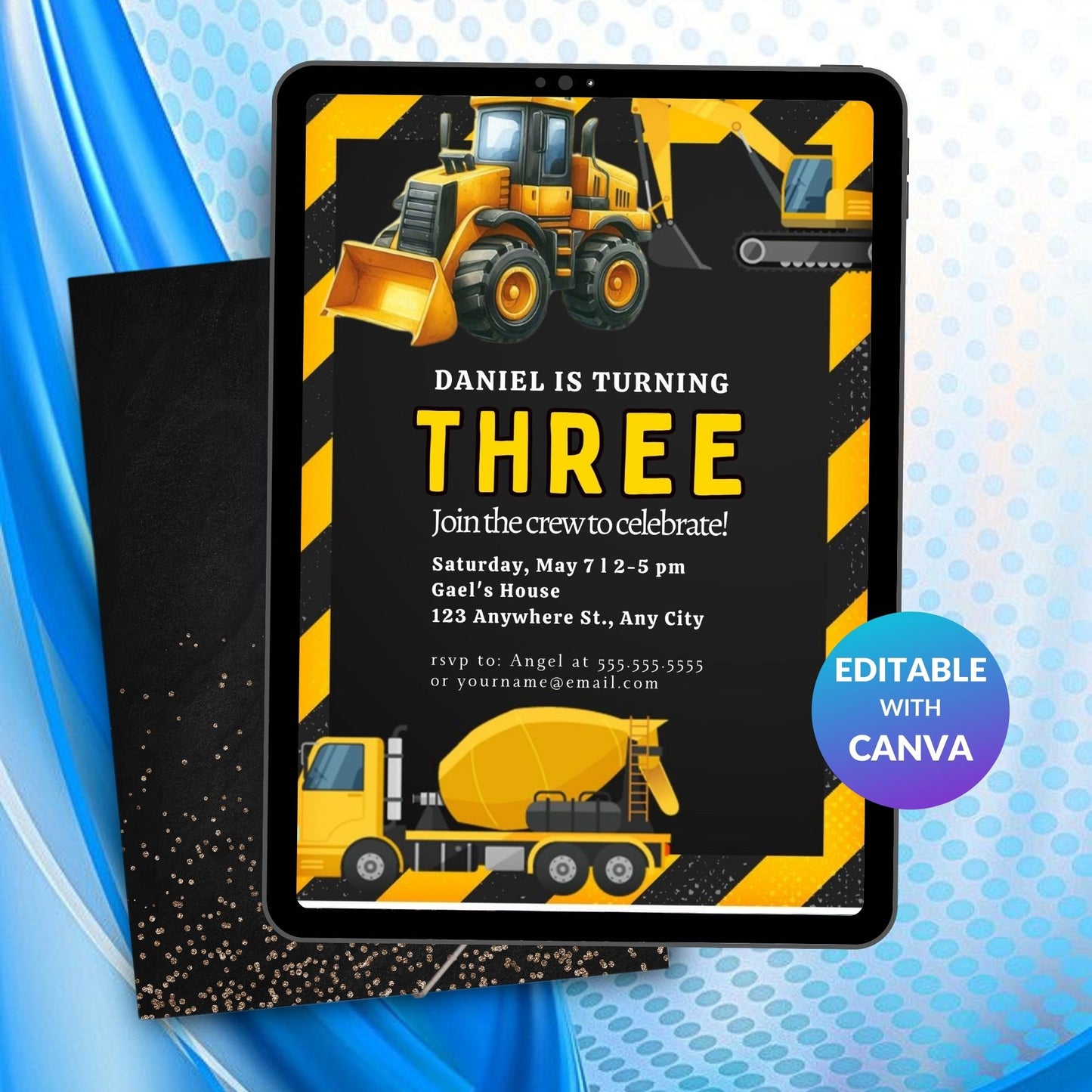 Construction Birthday Invitation Template | Editable Builder Theme Party Invite