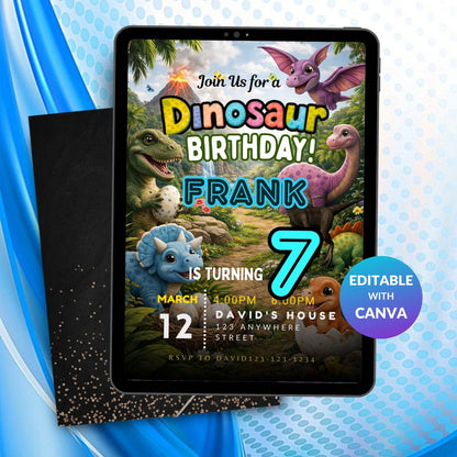 Dinosaur Birthday Invitation | Editable Dino Party Digital Invite Template Product Description