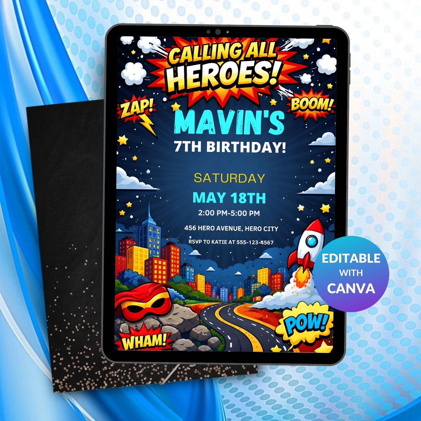 Superheroes Birthday Invitation Template | Editable Kids Hero Party Digital Invite