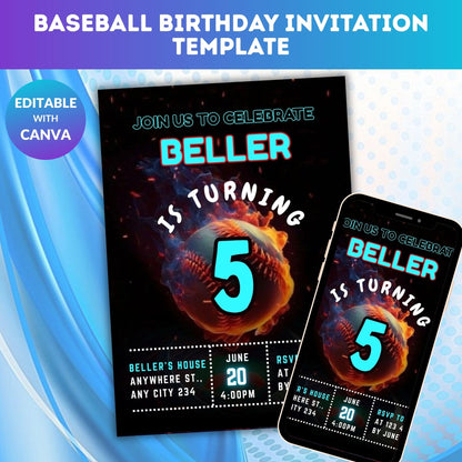 Baseball Birthday Invitation Template | Editable Sports Party Digital Invite