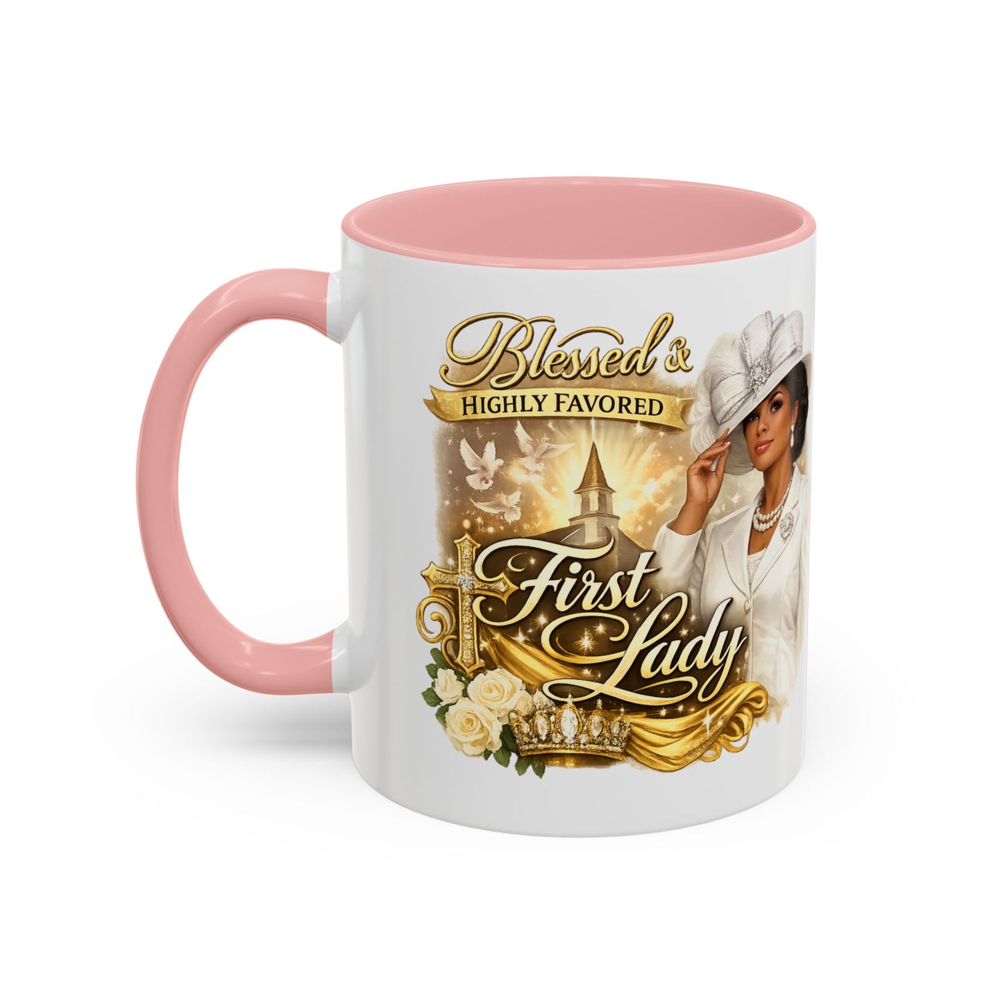 First Lady Inspirational Coffee Mug — "Blessed & Highly Favored" Accent Ceramic Mug