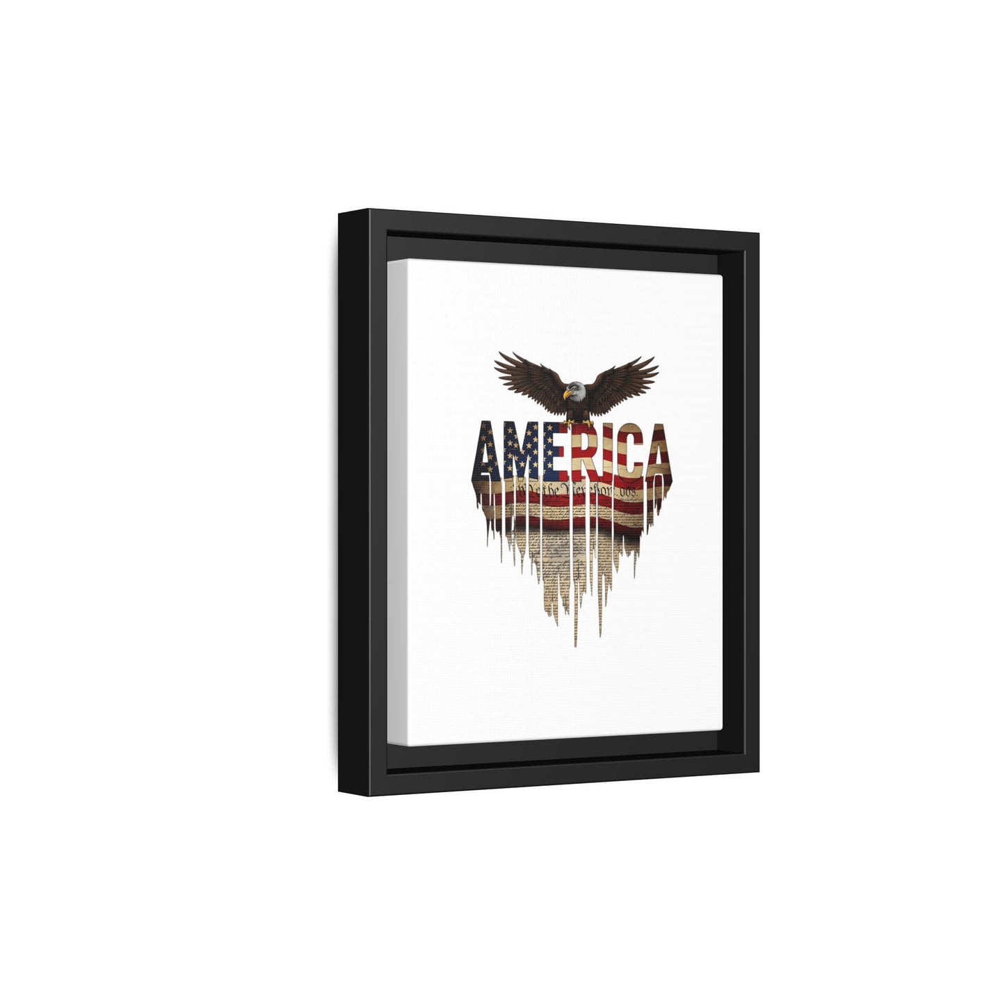 America Eagle Matte Canvas Framed Wall Art — Patriotic USA Flag Typography Print