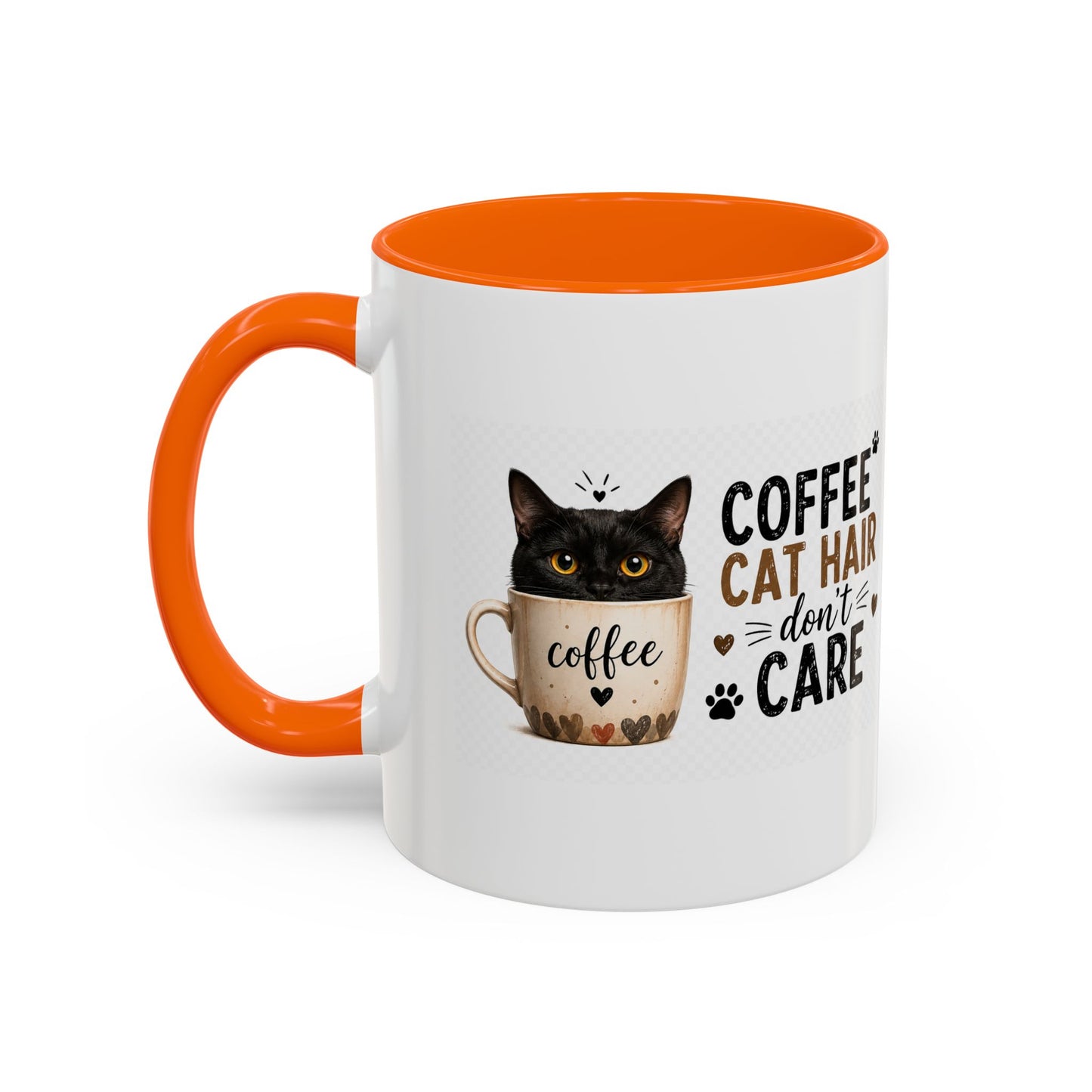 Coffee & Cat Hair Mug — "Coffee, Cat Hair, Don't Care" Accent Ceramic Coffee Mug (11/15oz)