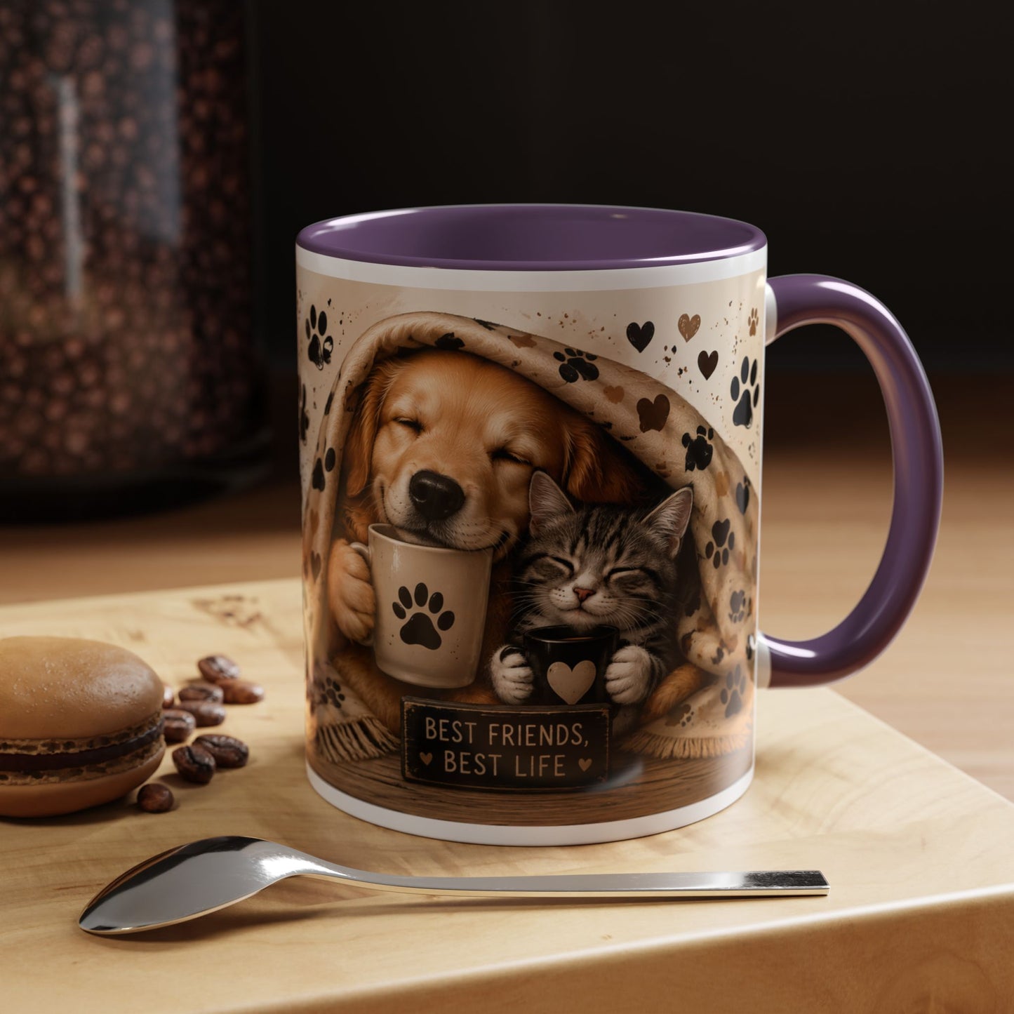 Dog and Cat Coffee Mug – "Best Friends, Best Life" Accent Tea Cup (11/15oz)