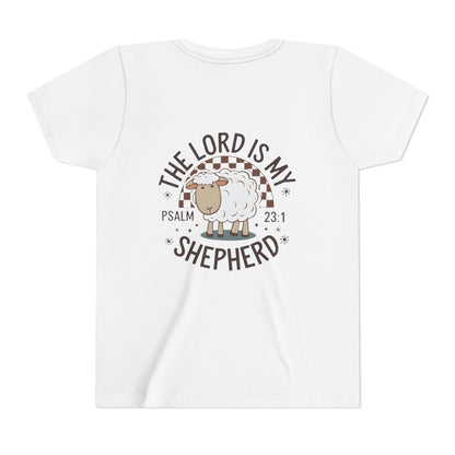 Youth Tee — "The Lord Is My Shepherd" Psalm 23:1 Christian Kids T‑Shirt (Sheep Design)