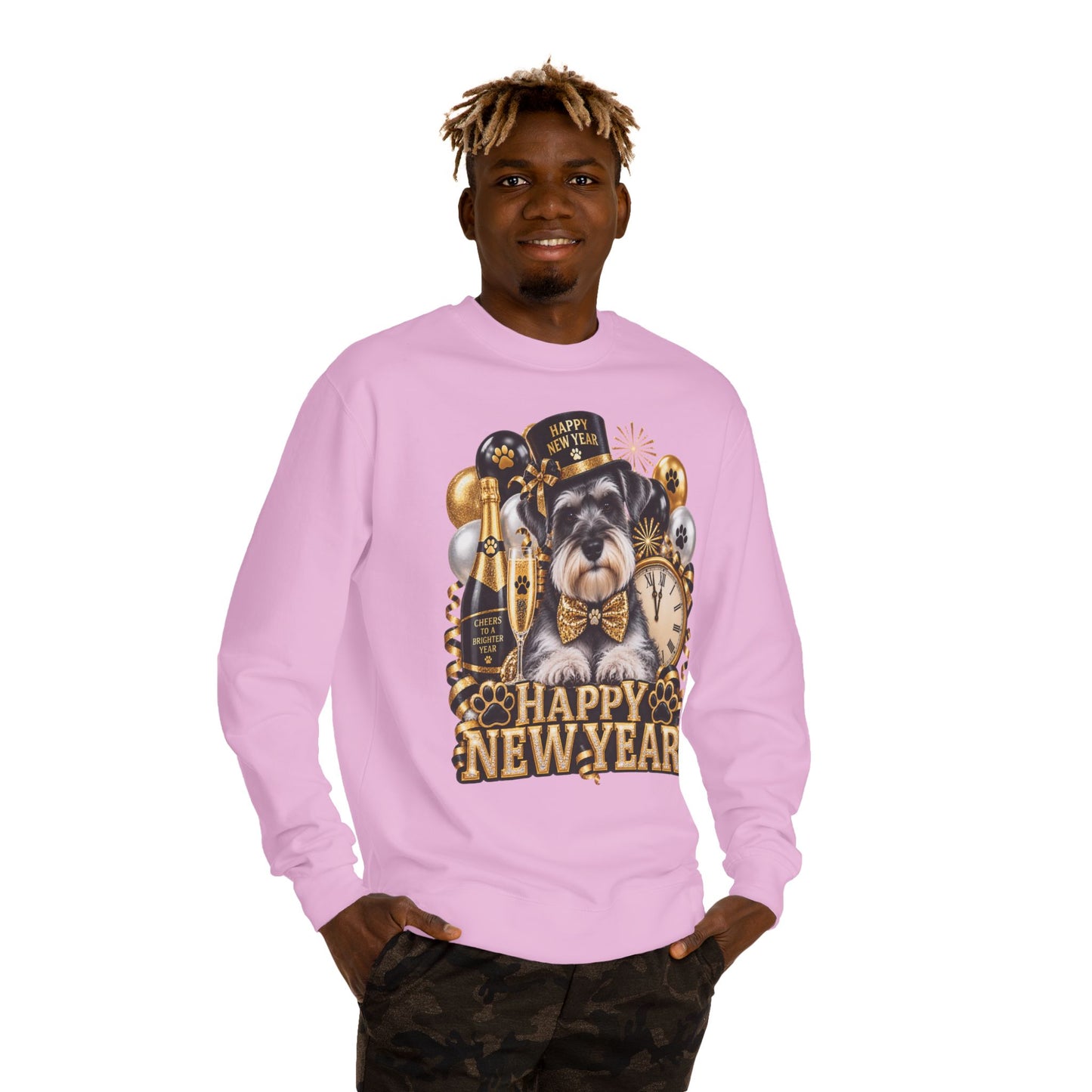 Happy New Year Dog Sweatshirt — Festive Paw Print NYE Crewneck
