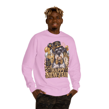 Happy New Year Dog Sweatshirt — Festive Paw Print NYE Crewneck
