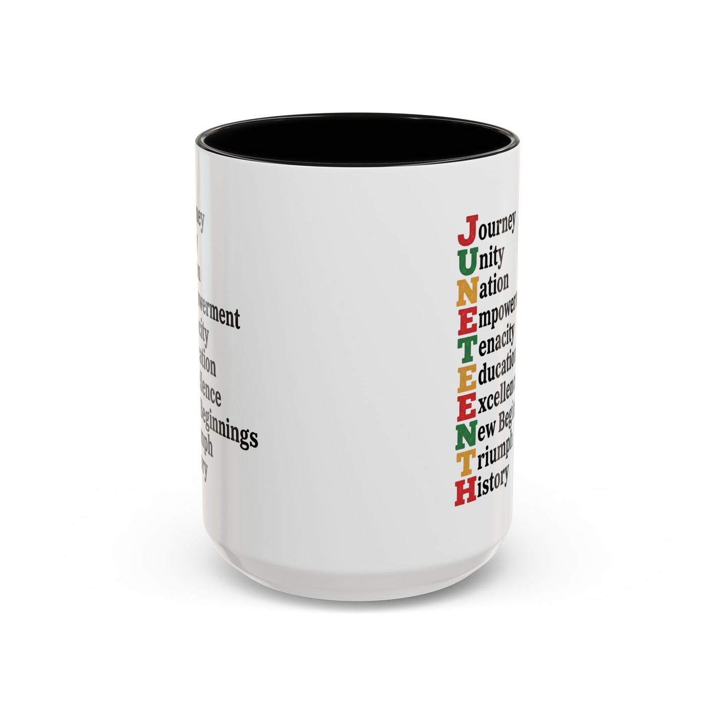 Juneteenth Acronym Accent Coffee Mug – Journey Unity Nation Empowerment (11/15oz)