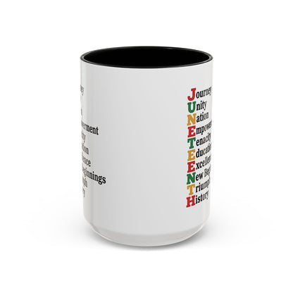 Juneteenth Acronym Accent Coffee Mug – Journey Unity Nation Empowerment (11/15oz)