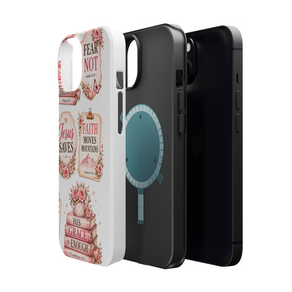 Christian Phone Case - "Fear Not, Faith Moves Mountains, Jesus Saves" Floral Magnetic Impact-Resistant Case