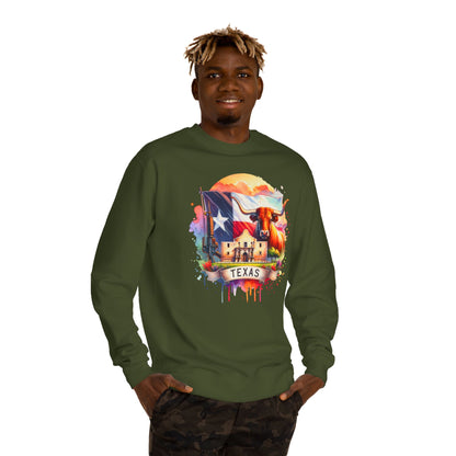 Texas Watercolor Flag Sweatshirt — Longhorn & Alamo Graphic