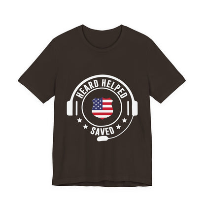 Headset Logo T-Shirt — "Heard Helped Saved" American Flag Design