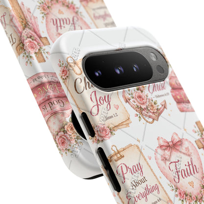 Faith Floral Phone Case – Christian Inspirational Scripture iPhone Cover (Choose Joy, Pray, Faith)