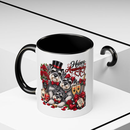 Happy Anniversary Dog Coffee Mug — Cute Pups, Champagne & Roses Accent Mug