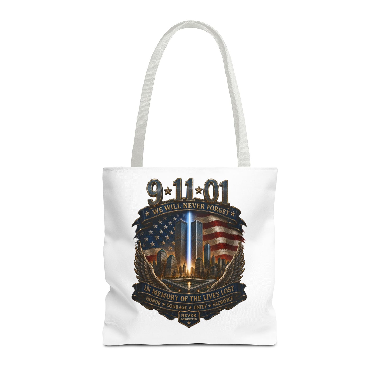 9·11 Memorial Tote Bag — We Will Never Forget Tribute Tote