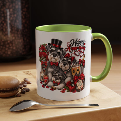 Happy Anniversary Dog Coffee Mug — Cute Pups, Champagne & Roses Accent Mug