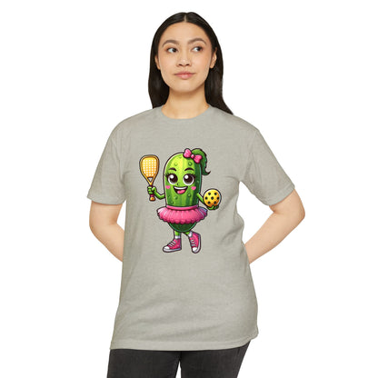 Pickle Paddleball T-Shirt — Cute Pickle Character in Tutu with Paddle & Ball