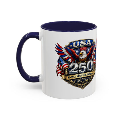 USA 250th Anniversary Accent Coffee Mug – Patriotic Eagle & Flag 1776–2026