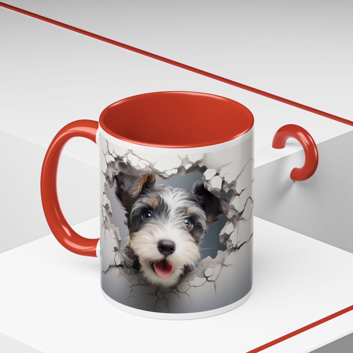 Minature Schnauzer Puppy Peek Accent Coffee Mug — Cute Dog Breakthrough Design (11/15oz)