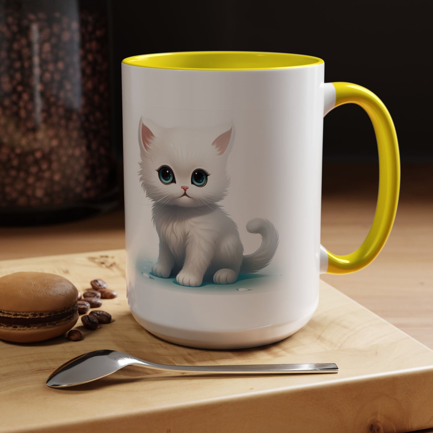 Cute White Kitten Accent Coffee Mug — Cute Cat Coffee Cup (11/15oz)