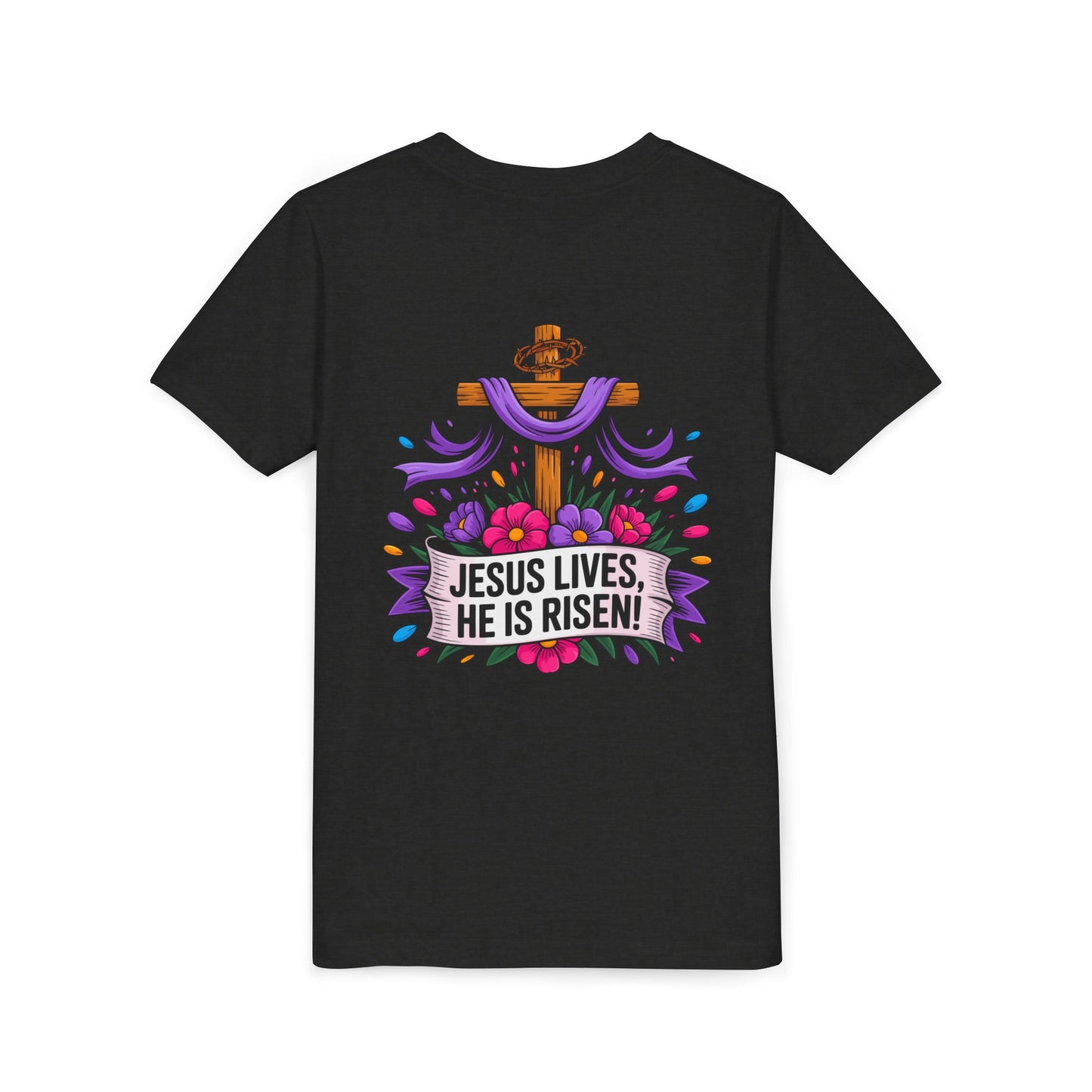 Youth Tee — "Jesus Lives, He Is Risen!" Easter Christian Tee