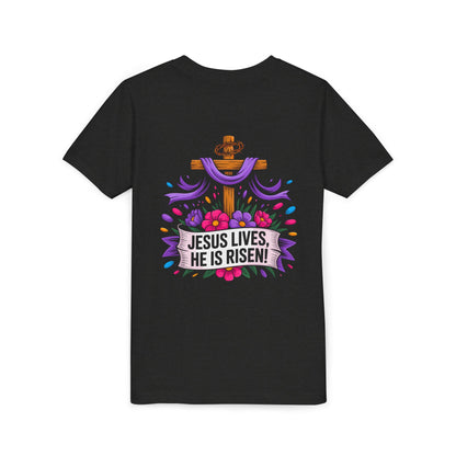 Youth Tee — "Jesus Lives, He Is Risen!" Easter Christian Tee