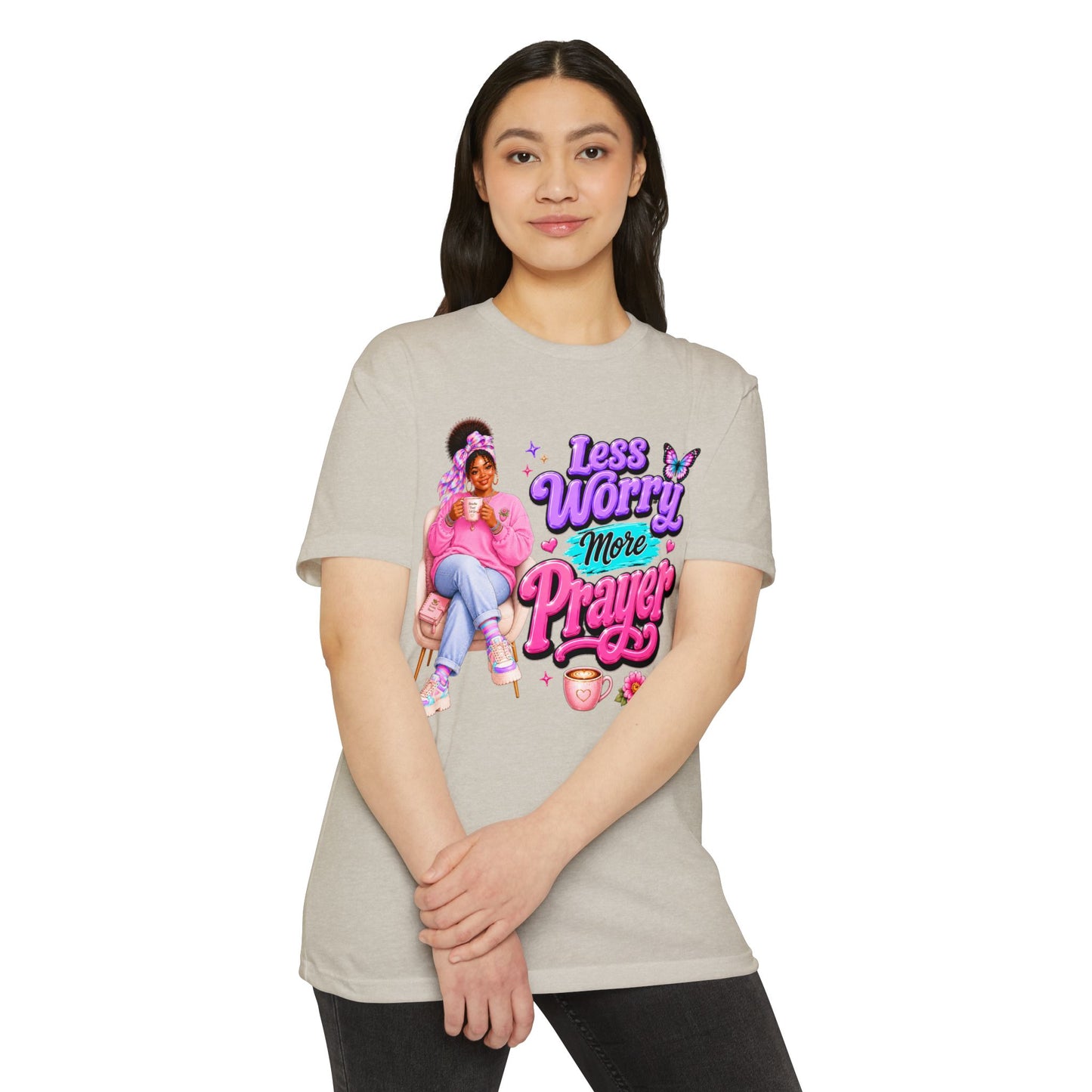 Less Worry More Prayer Tee — Inspirational Christian Graphic T-Shirt