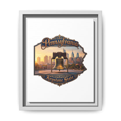 Pennsylvania Keystone State Framed Canvas Wall Art — Liberty Bell & Philadelphia Skyline