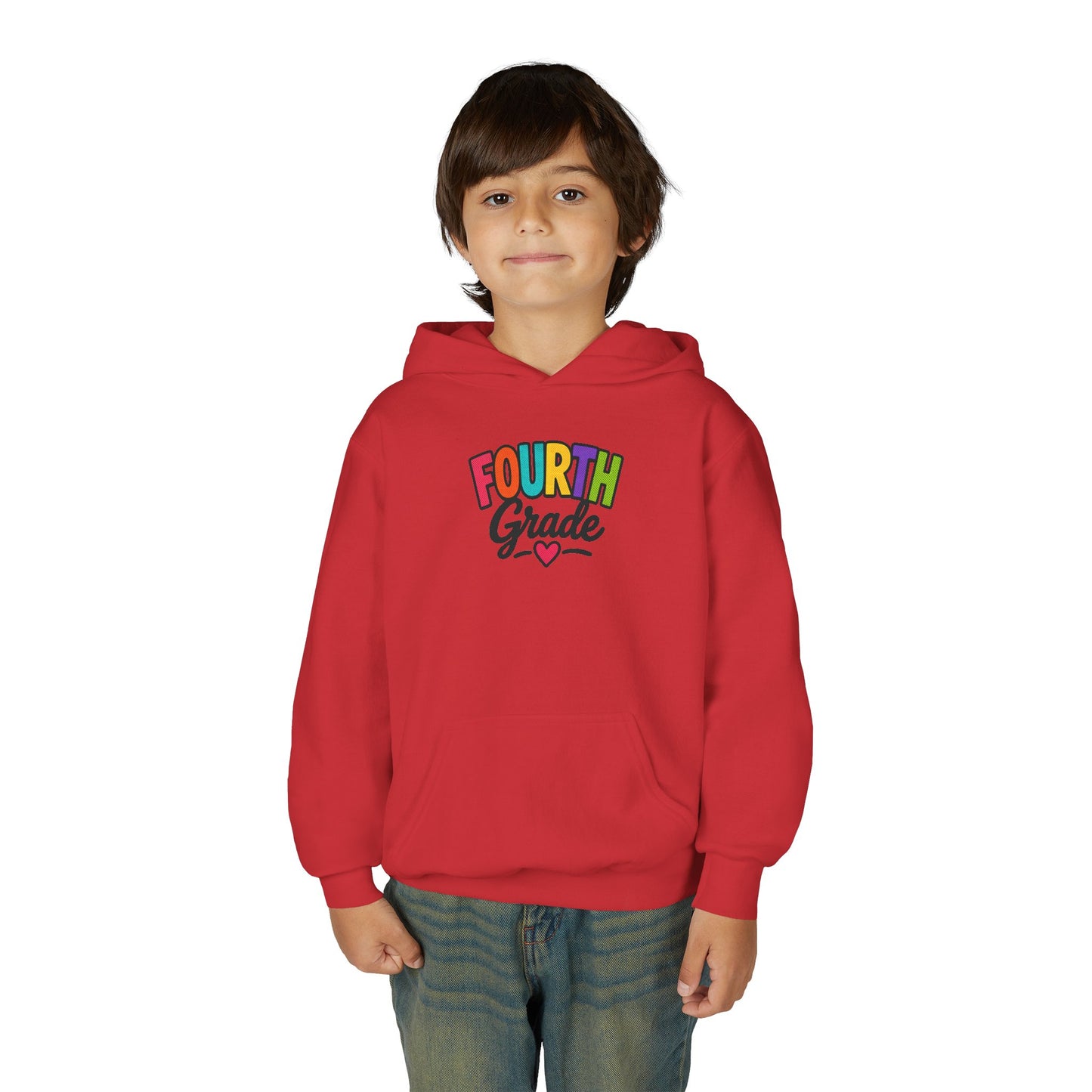 Fourth Grade Hoodie — Colorful Kids School Sweatshirt (“Fourth Grade” with Heart)