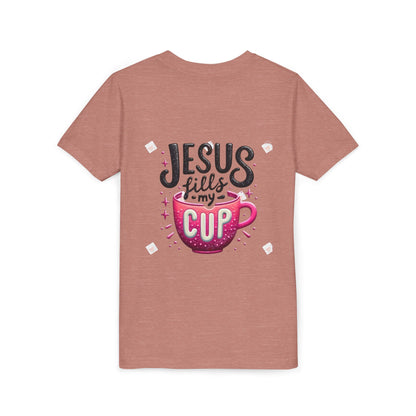 Jesus Fills My Cup Youth Tee — Christian Faith Kids Shirt