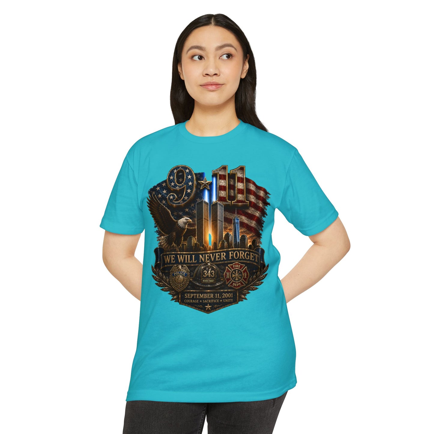 9/11 Memorial T-Shirt — "We Will Never Forget" Patriotic Tribute