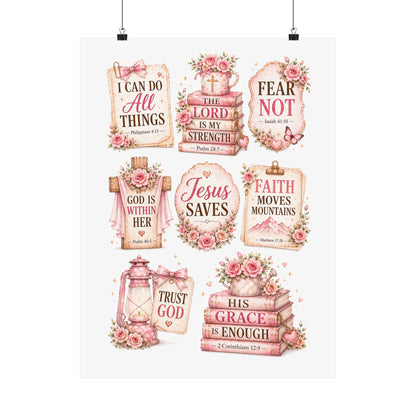 Christian Scripture Matte Poster - Floral 'Jesus Saves' & Encouraging Verses (Vertical)