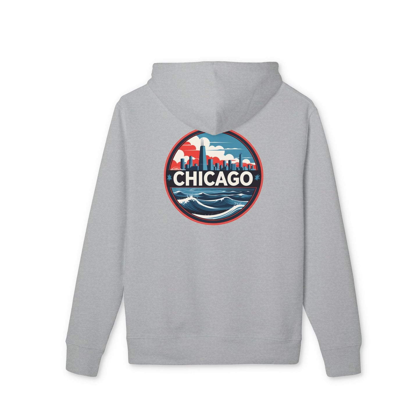 Chicago Skyline Hoodie — Retro Cityscape Wave Graphic