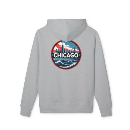 Chicago Skyline Hoodie — Retro Cityscape Wave Graphic