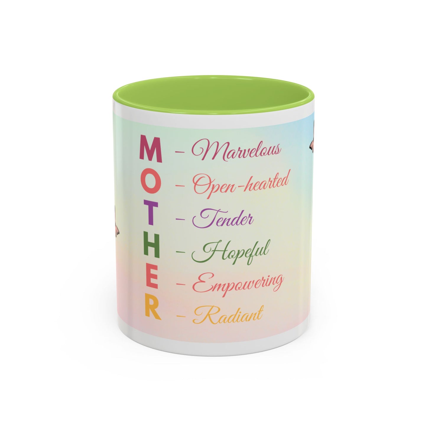 Mother Acronym Coffee Mug — Pastel Butterflies Mother Definition Gift (11/15oz)
