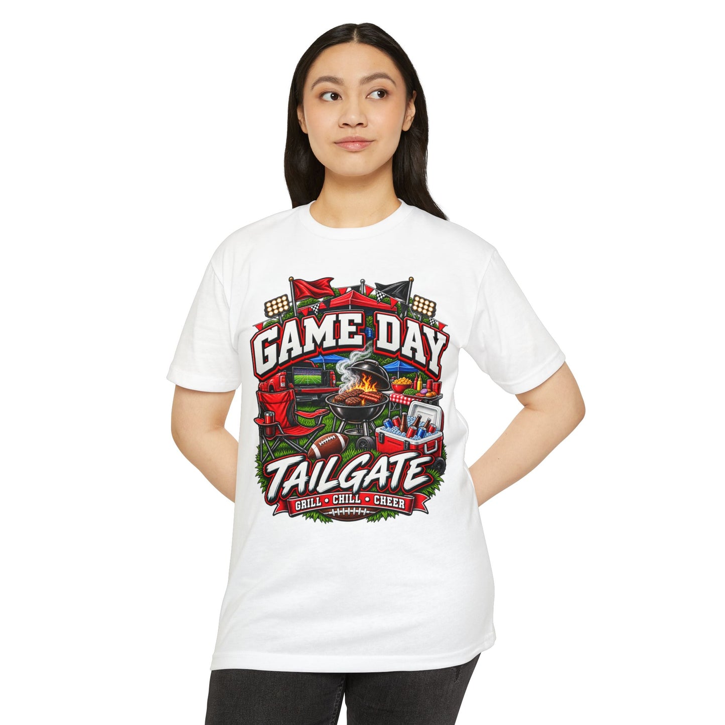 Game Day Tailgate T-Shirt — Grill, Chill & Cheer Football Tee