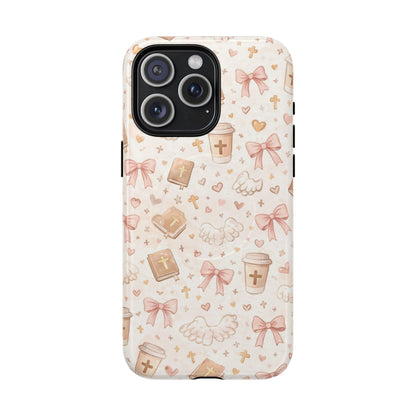 Christian Pattern Phone Case — Cute Cross, Bible & Dove Tough Magnetic Case